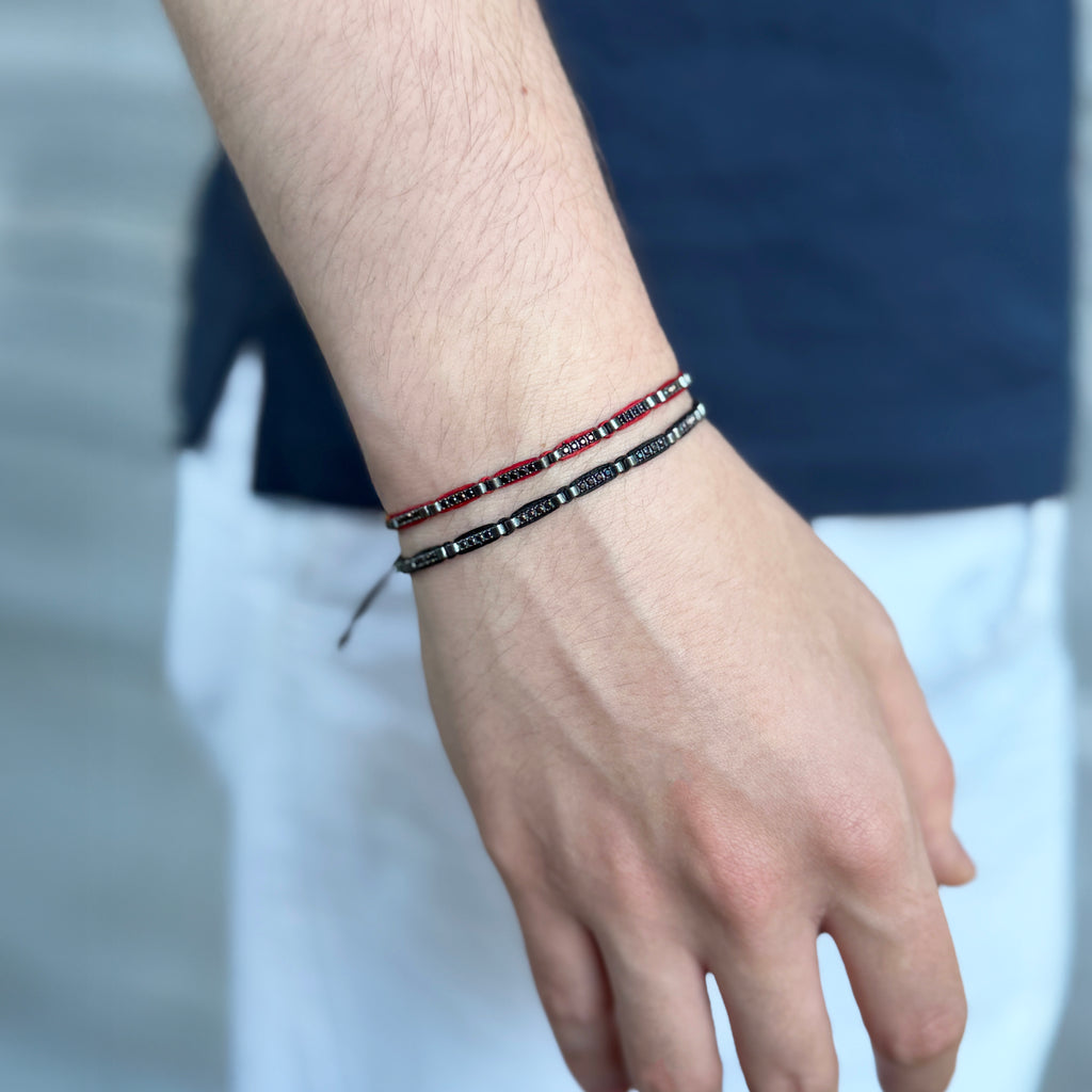 Onyx Bar Red Cord Bracelet
