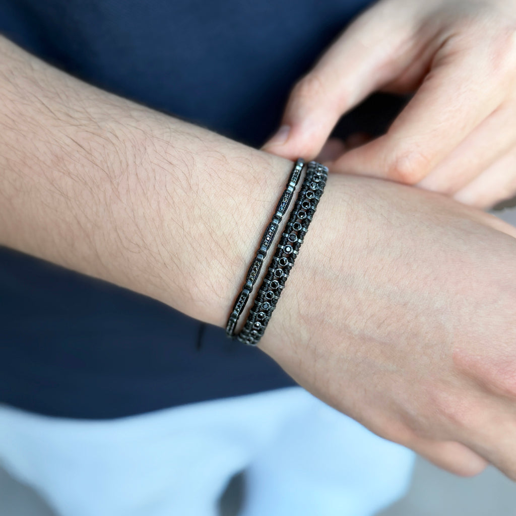 Handwoven Double Band Onyx Bracelet