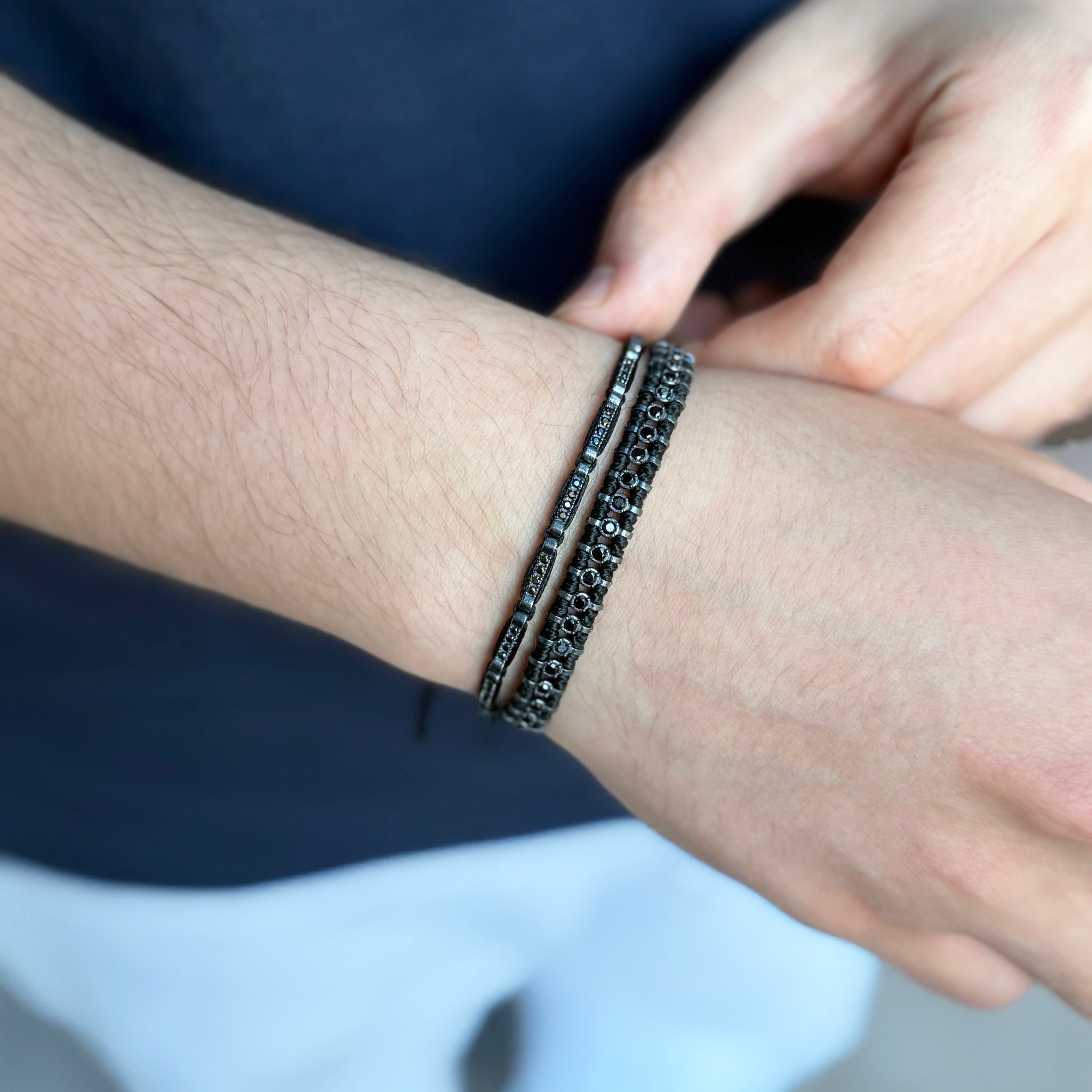 Handwoven Double Band Onyx Bracelet