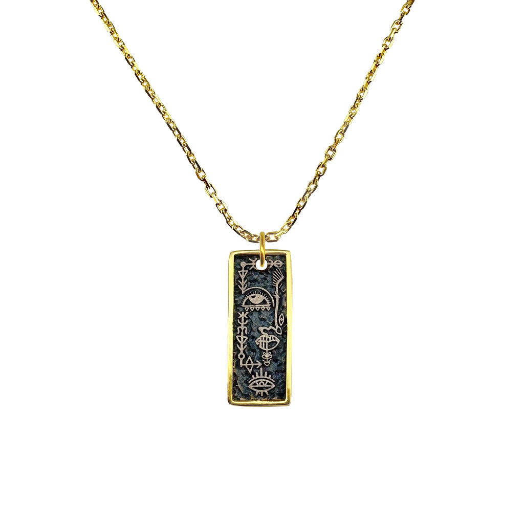 Mixed Egyptian Hieroglyph Gold Plated & Oxidized Necklace