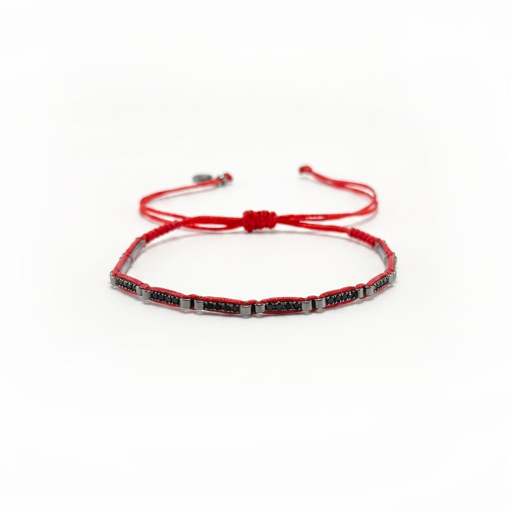 Onyx Bar Red Cord Bracelet