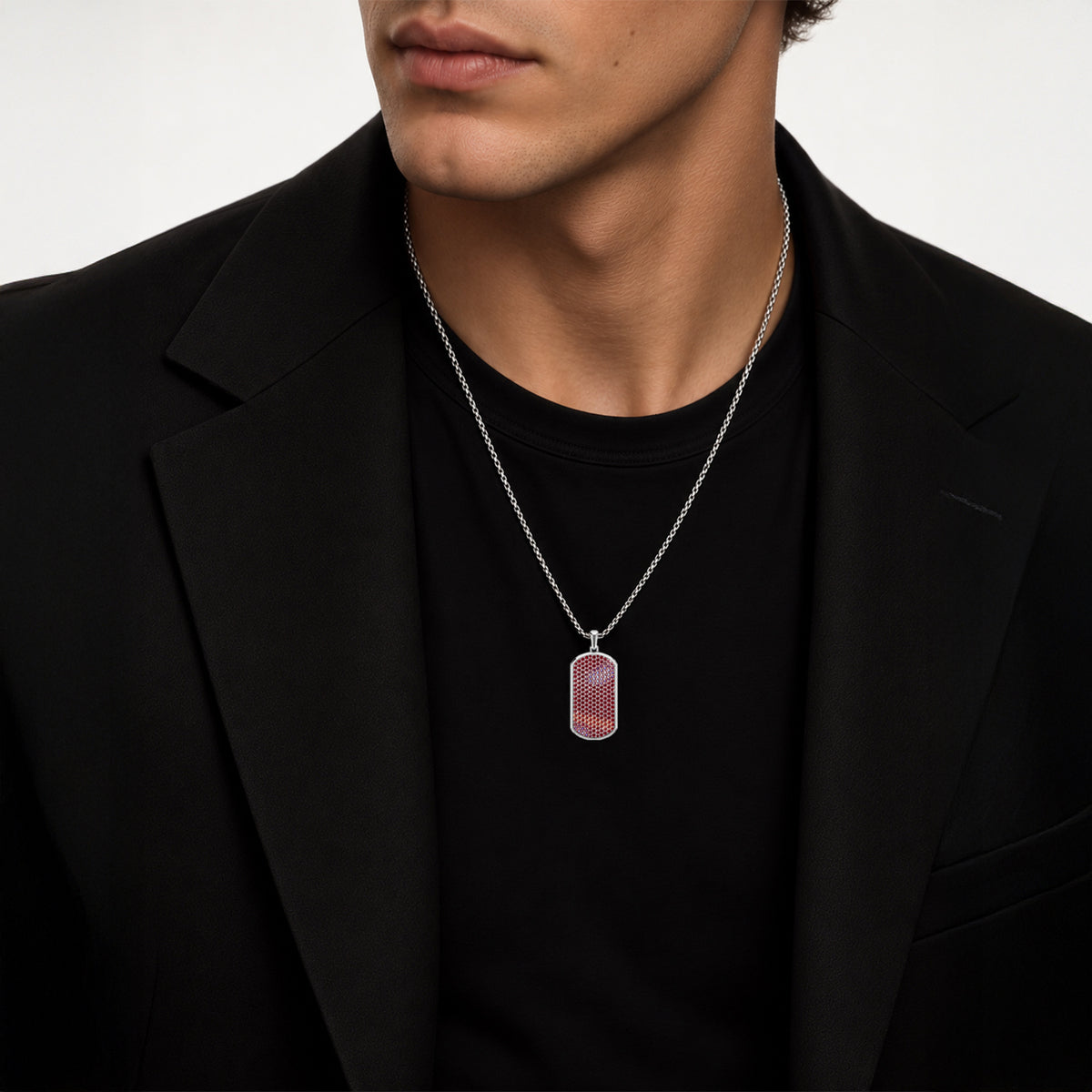 Ruby Big Frame Pavé Tag Silver Necklace
