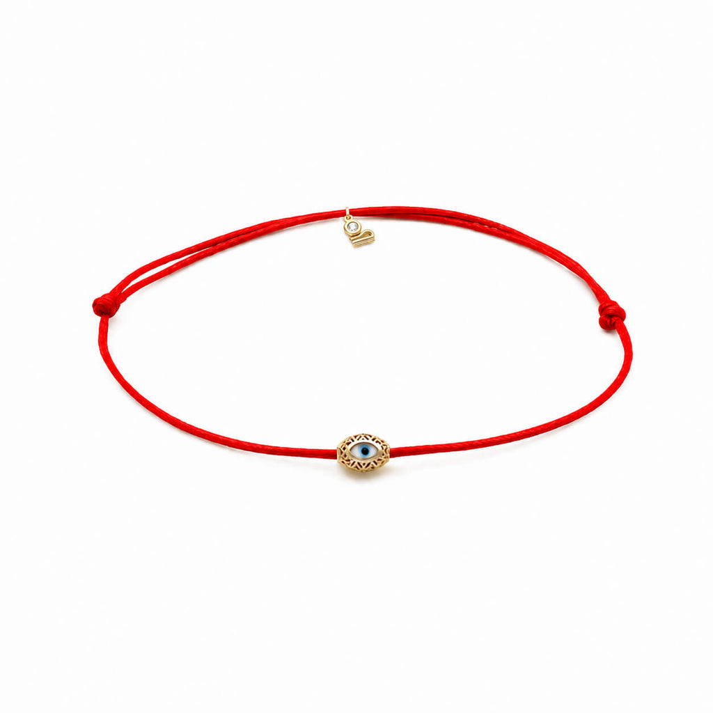Evil Eye Marquise Black Cord Gold Plated Silver Lucky Bracelet