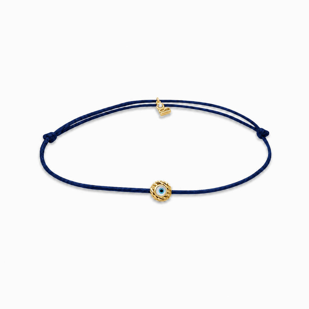 Evil Eye Sphere Black Cord Gold Plated Silver Lucky Bracelet