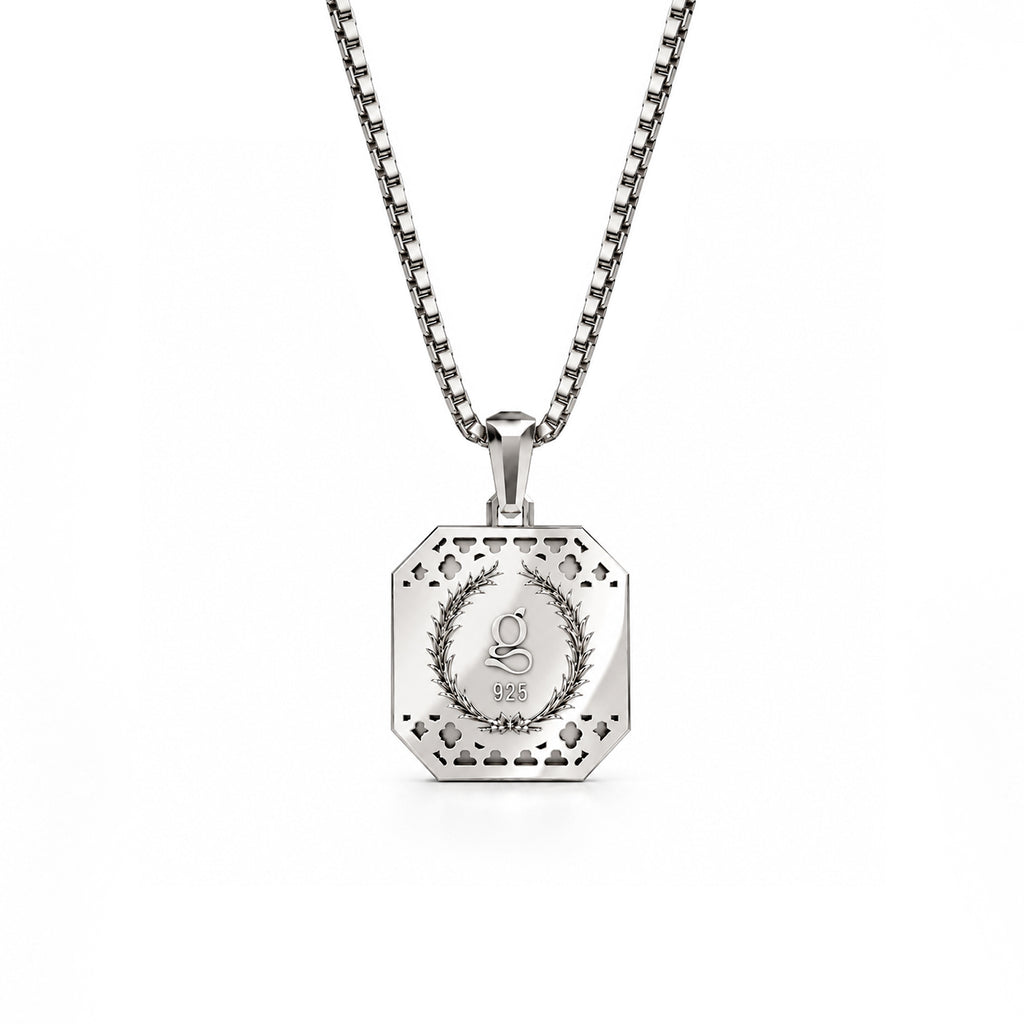 Initial Square Frame Two Tone Silver Necklace
