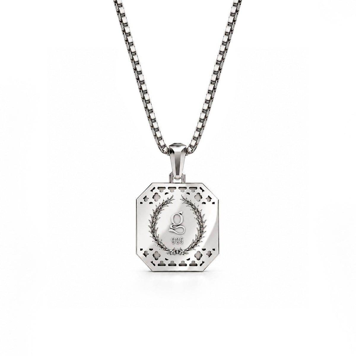 Initial Square Frame Two Tone Silver Necklace