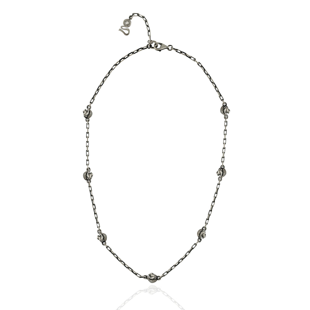 Aslan Figürlü Oksitli Gümüş Chain Kolye