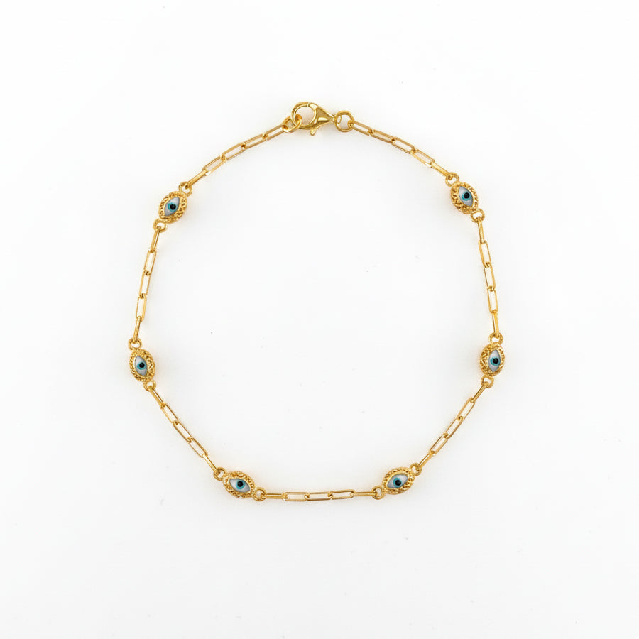 Nazar Marquise Enamel Gold Plated Silver Bracelet 