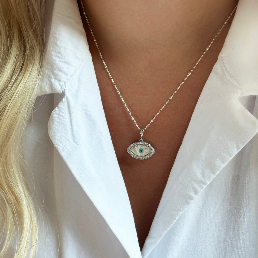 Marquise Mother-of-Pearl Eye Silver Necklace 