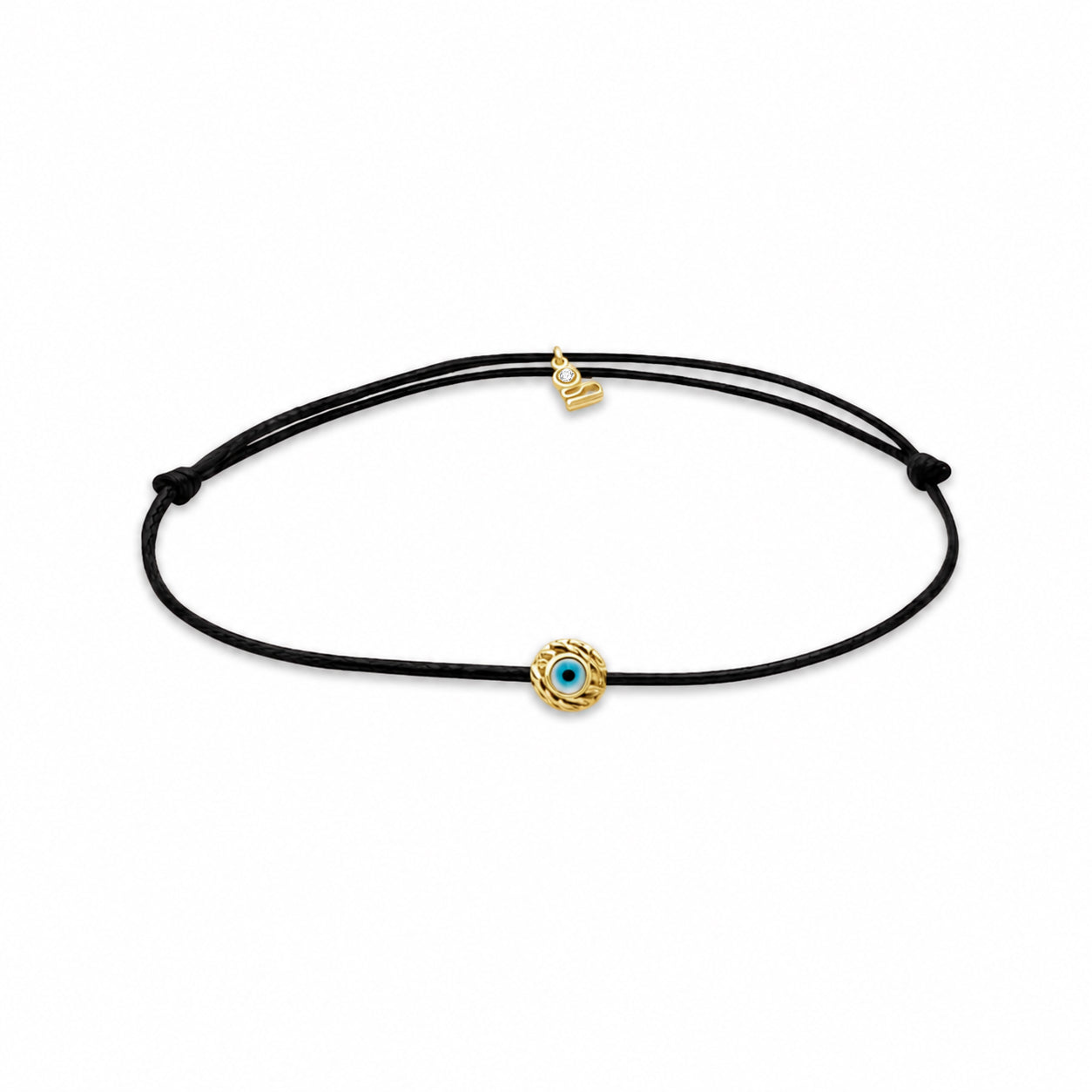 Evil Eye Sphere Black Cord Gold Plated Silver Lucky Bracelet