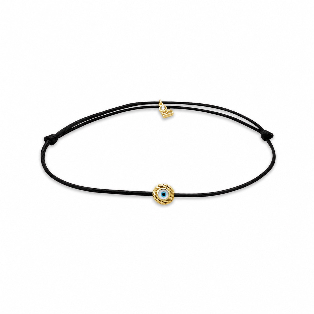 Evil Eye Sphere Black Cord Gold Plated Silver Lucky Bracelet