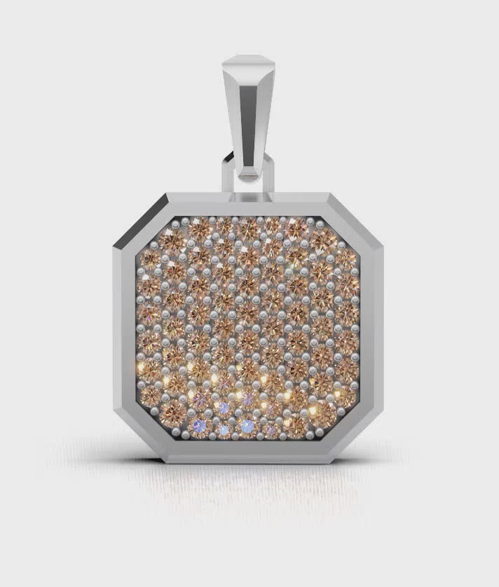 Cognac Square Frame Pavé Silver Necklace