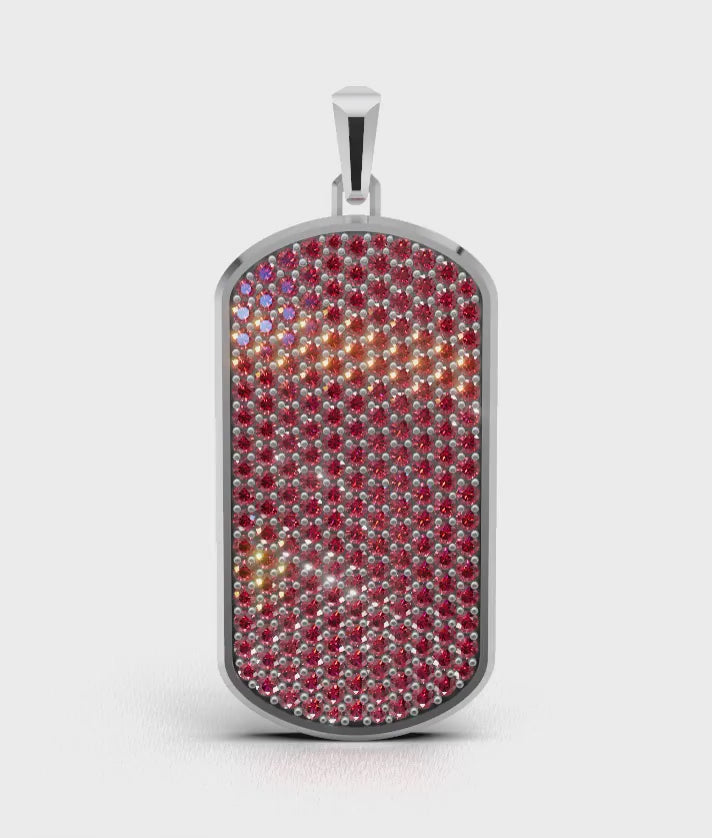 Ruby Big Frame Pavé Tag Silver Necklace