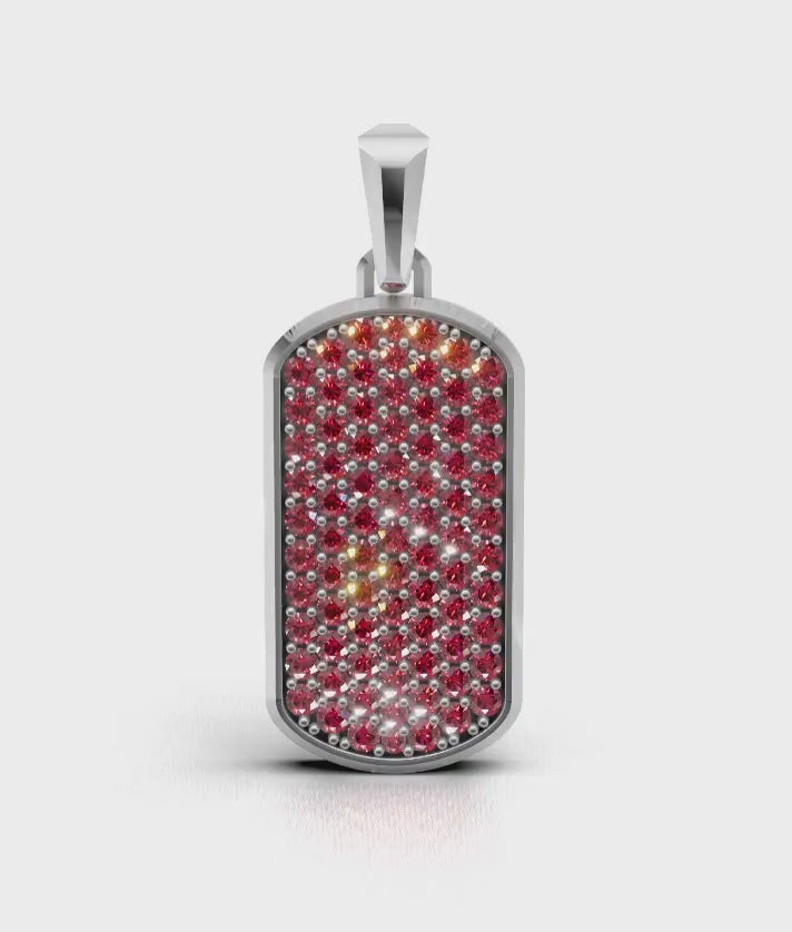 Ruby Small Frame Pavé Tag Silver Necklace