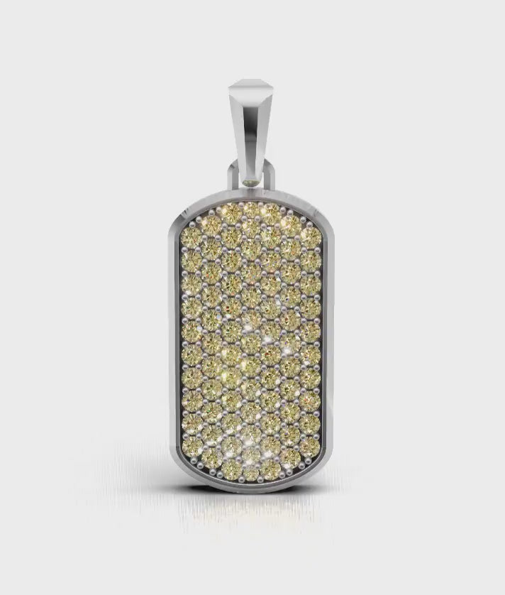 Champagne Small Frame Pavé Tag Silver Necklace