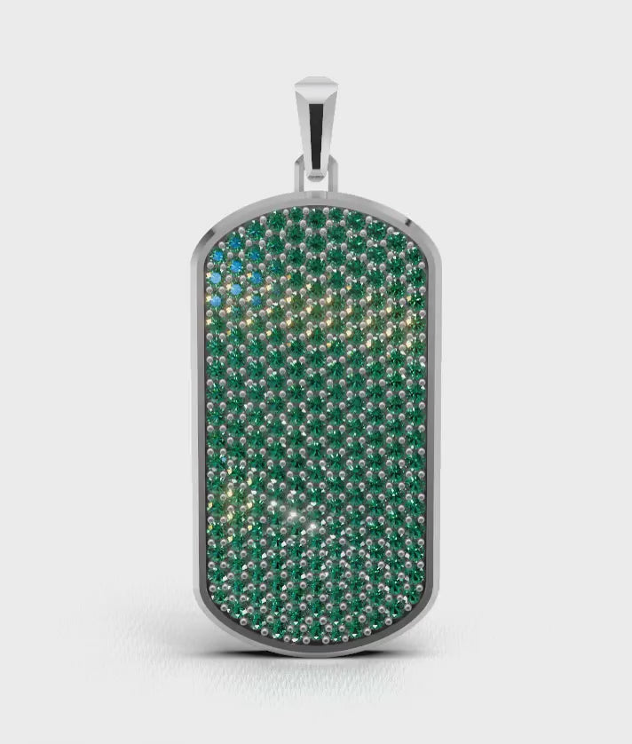 Viridian Big Frame Pavé Tag Silver Necklace