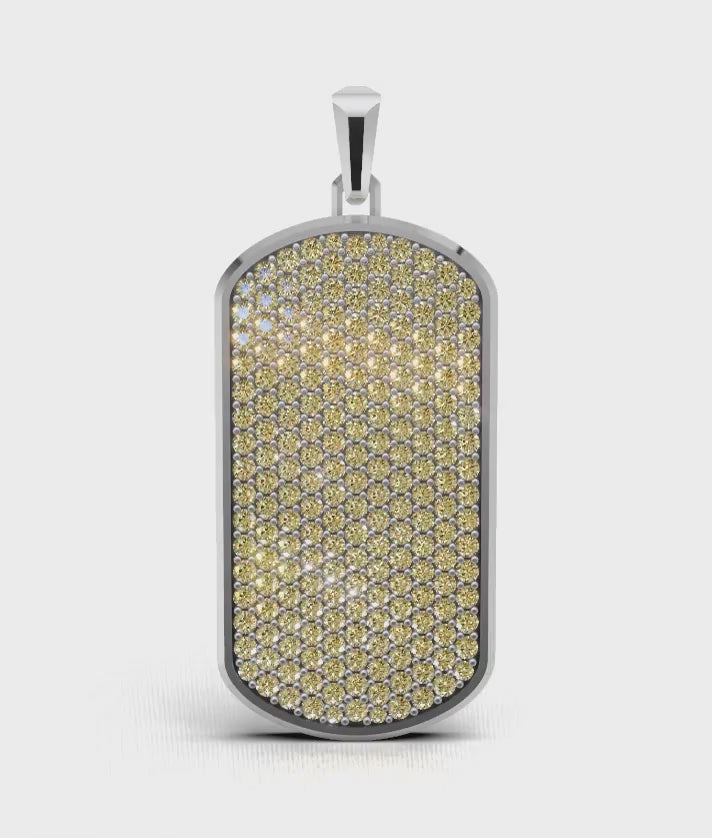 Champagne Big Frame Pavé Tag Silver Necklace