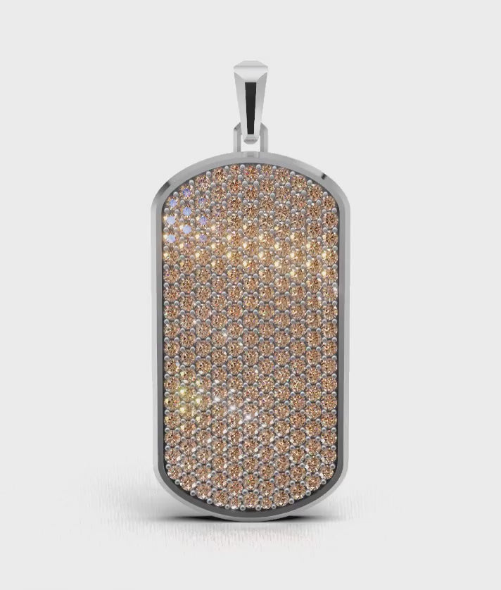 Cognac Big Frame Pavé Tag Silver Necklace
