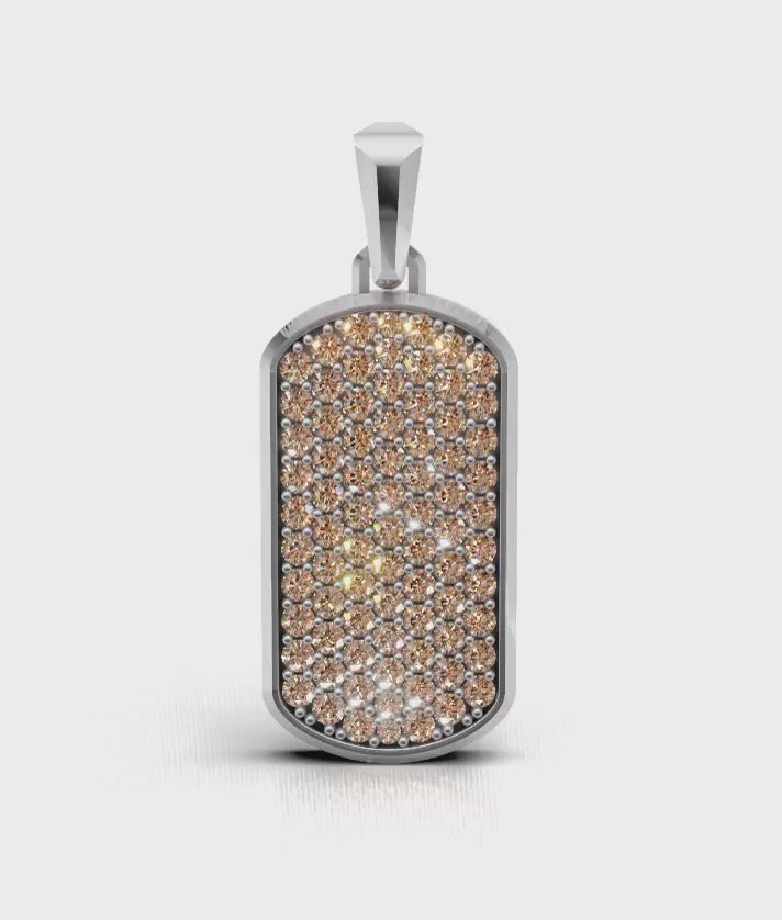 Cognac Small Frame Pavé Tag Silver Necklace