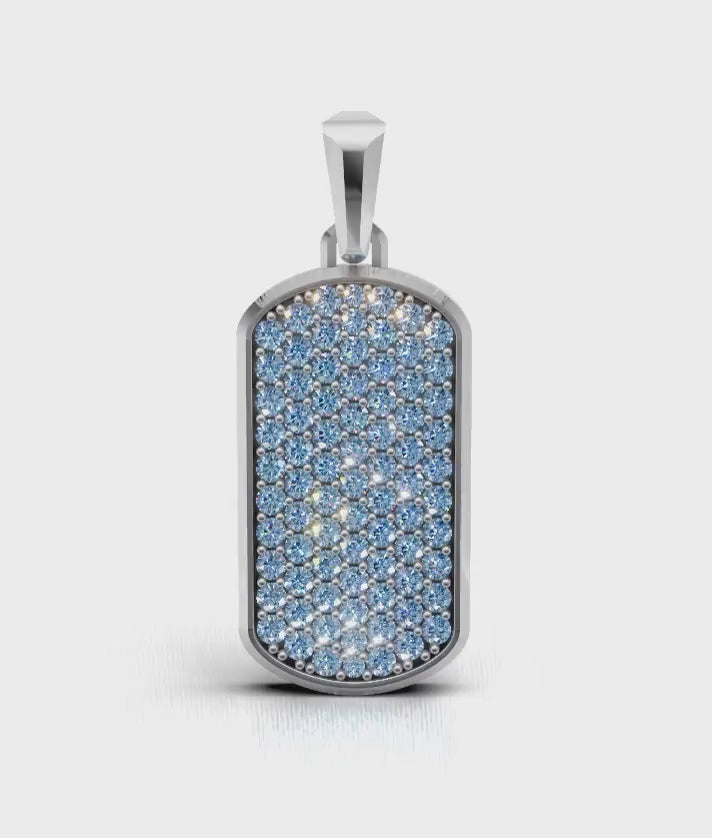 Azure Small Frame Pavé Tag Silver Necklace