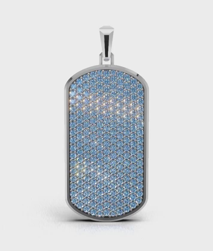 Azure Big Frame Pavé Tag Silver Necklace