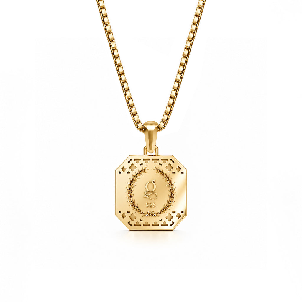 Initial Square Frame Gold Plated Silver Necklace