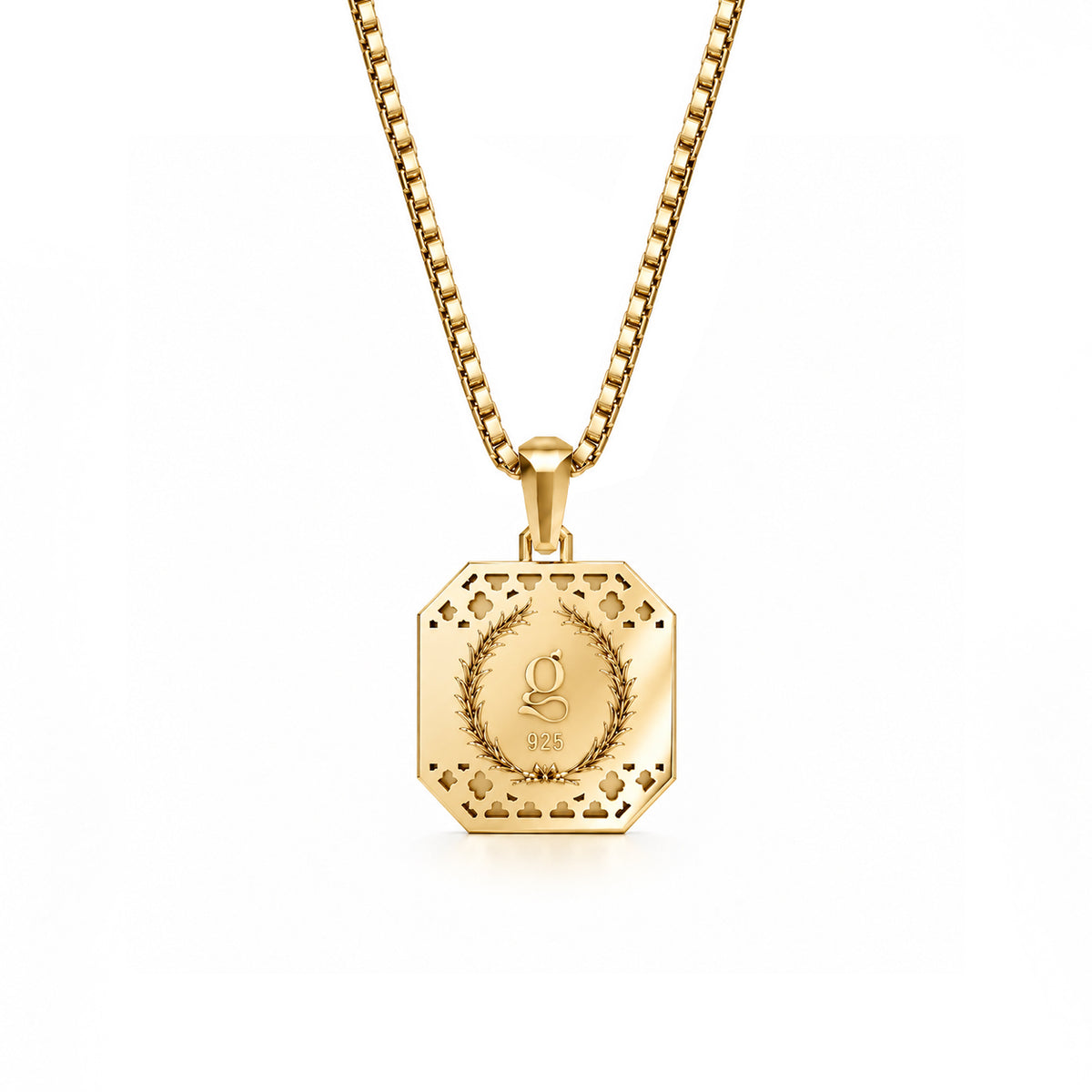 Initial Square Frame Gold Plated Silver Necklace