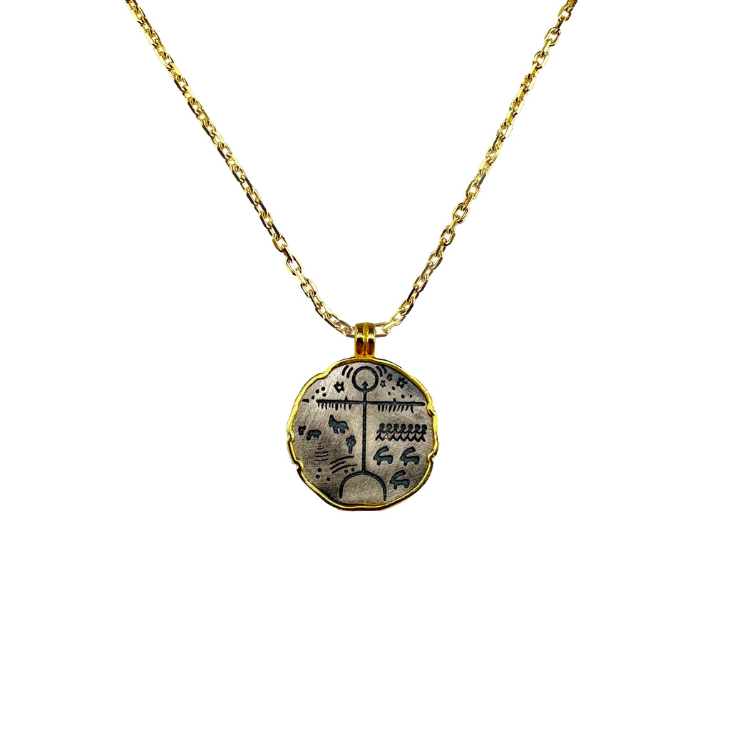 Shaman Drum Gold Plated & Oxide Necklace