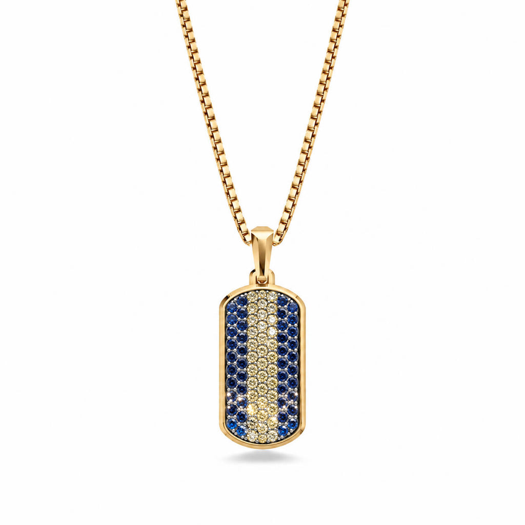 Yellow & Navy Small Frame Pavé Tag Silver Necklace