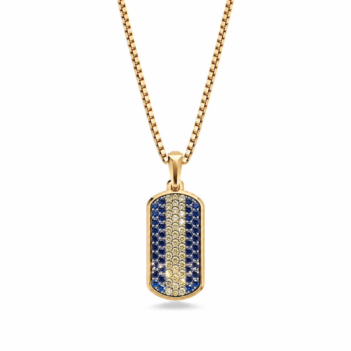 Yellow & Navy Small Frame Pavé Tag Silver Necklace