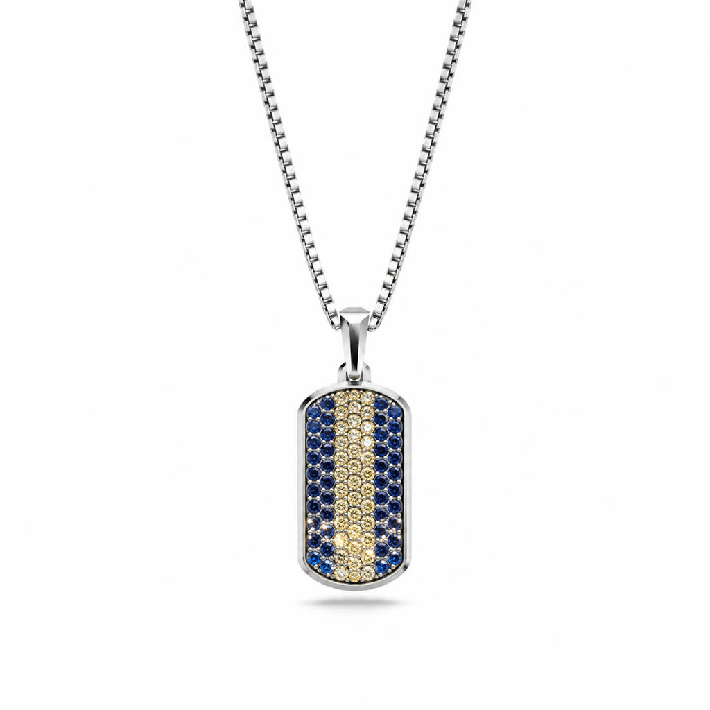 Yellow & Navy Small Frame Pavé Tag Silver Necklace