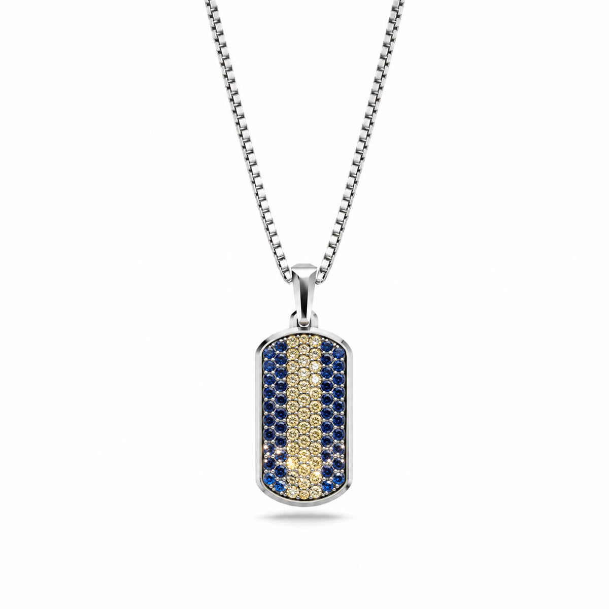 Yellow & Navy Small Frame Pavé Tag Silver Necklace