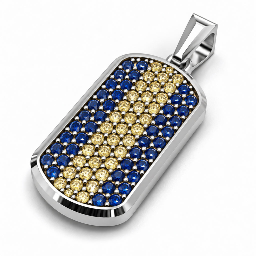 Yellow & Navy Small Frame Pavé Tag Silver Necklace