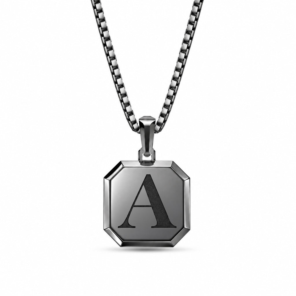 Initial Square Frame Silver Necklace