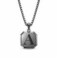 Initial Square Frame Black Rhodium Silver Necklace