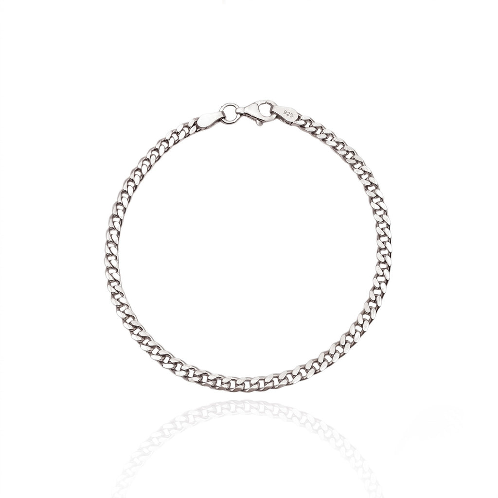 GJ Curb Chain Thin Oksitli Gümüş Bileklik