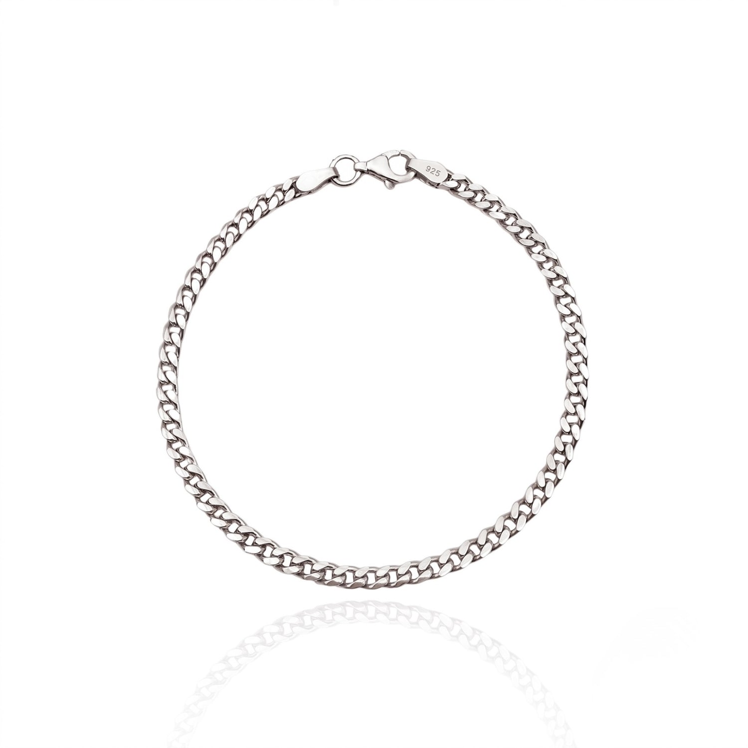 GJ Curb Chain Thin Oksitli Gümüş Bileklik