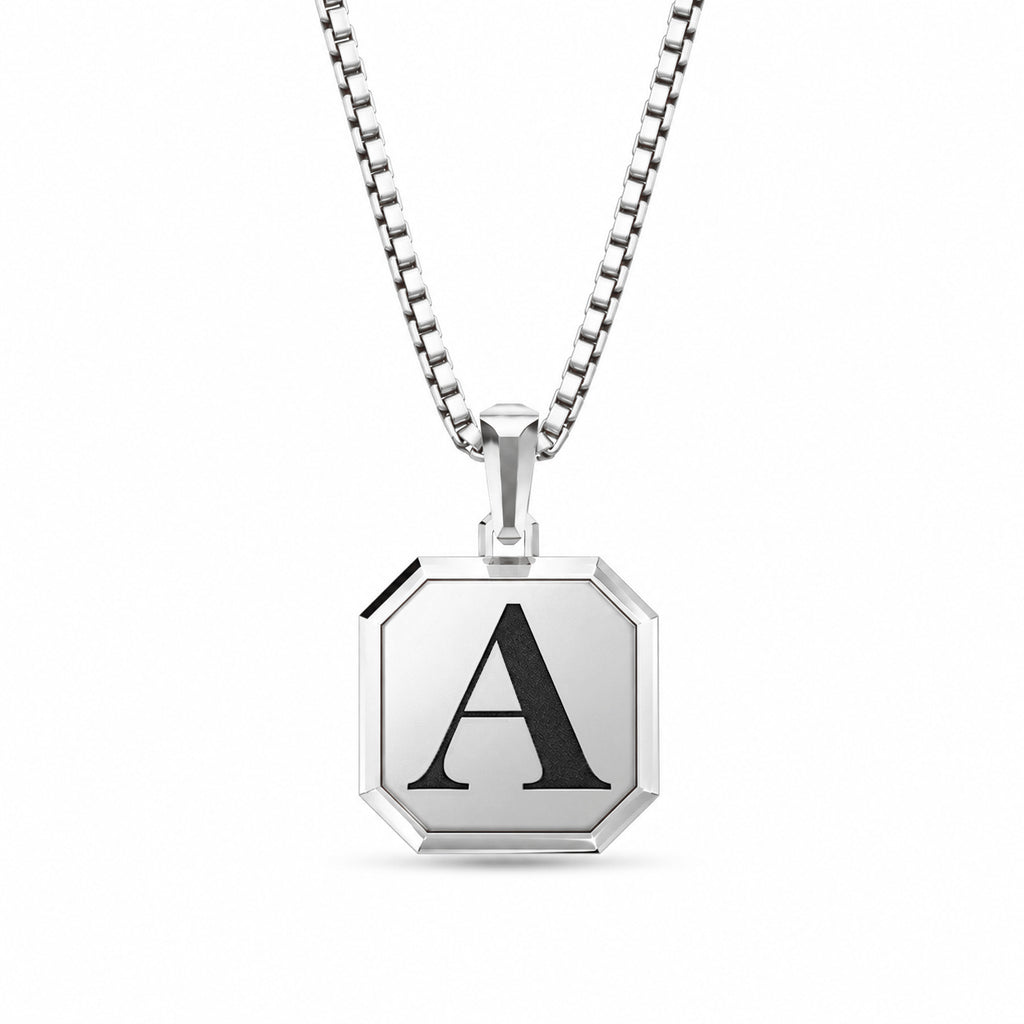 Initial Square Frame Silver Necklace