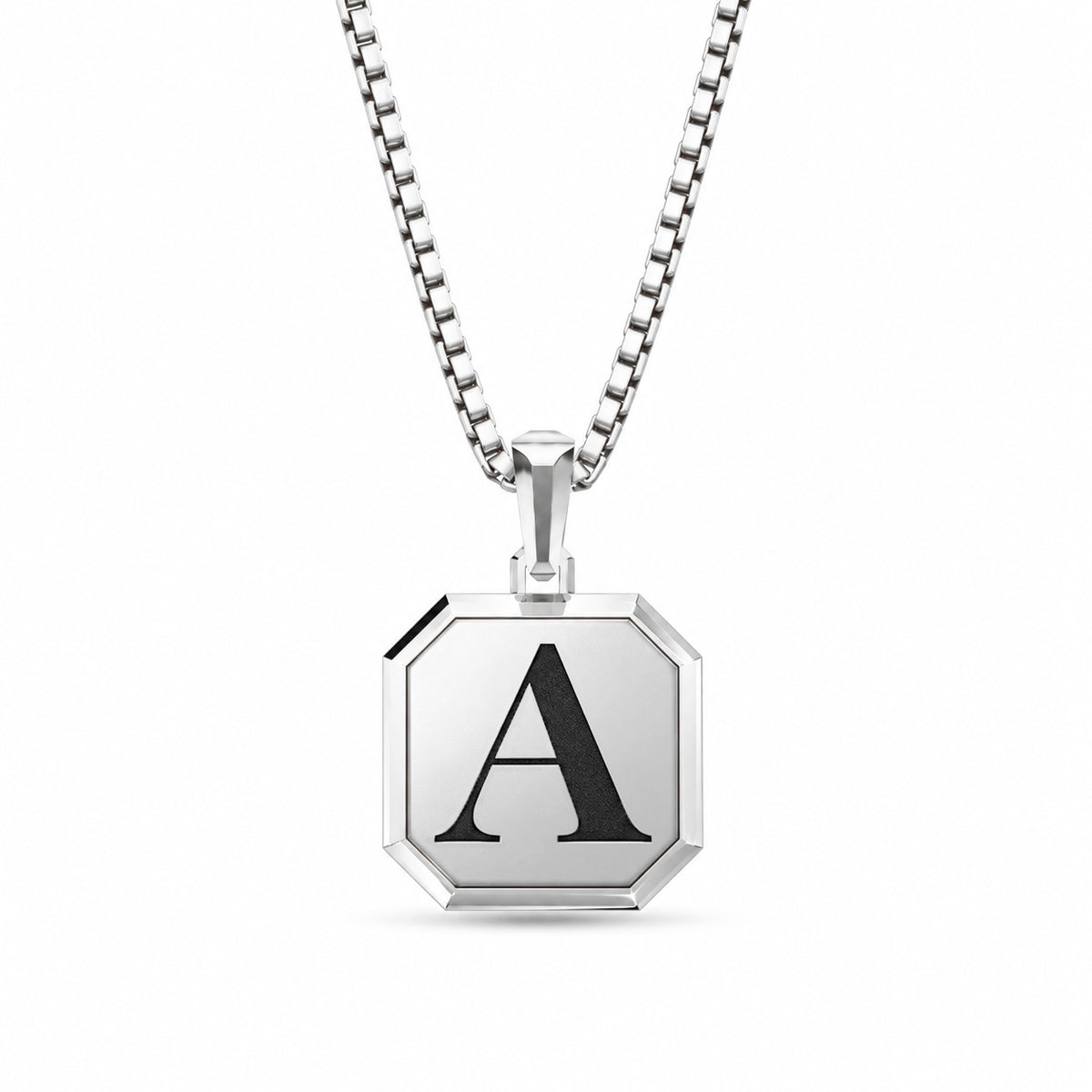 Initial Square Frame Black Rhodium Silver Necklace