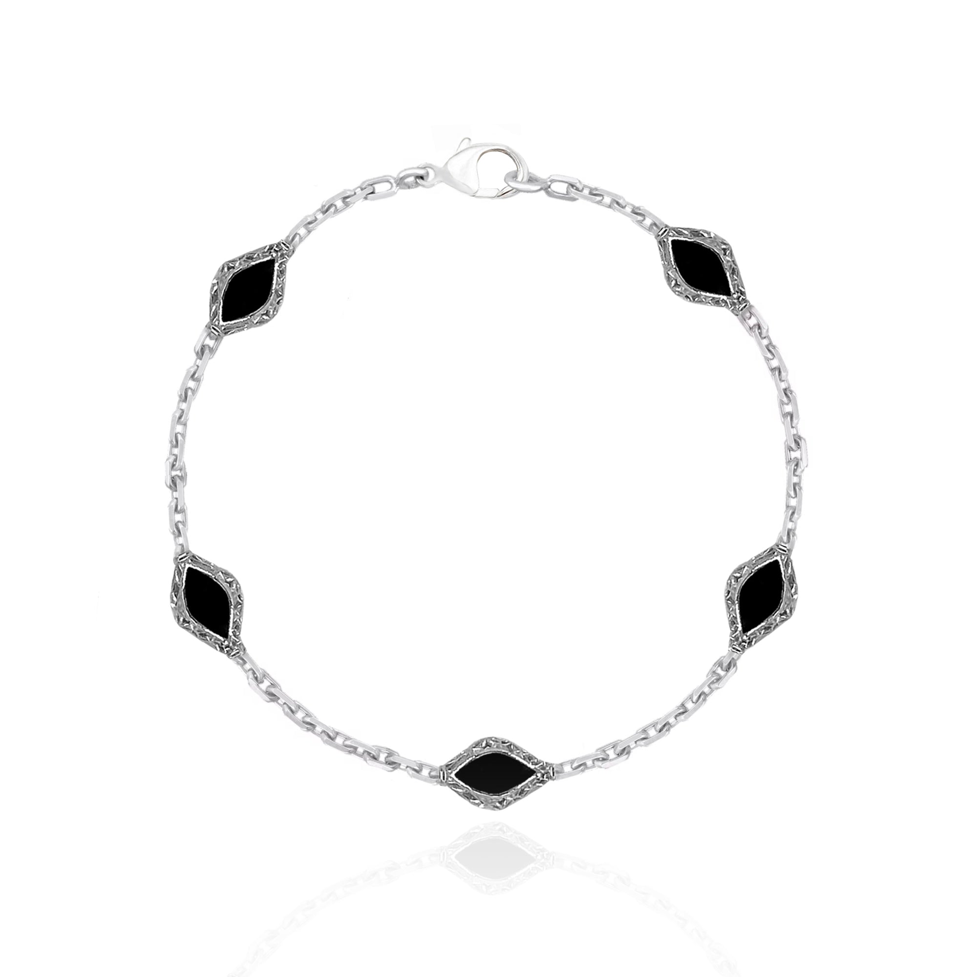 Marquise Noir 5 Motif Gümüş Bileklik