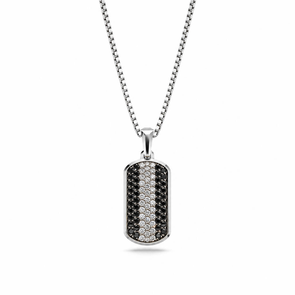 Moissanite Small Frame Pavé Tag Silver Necklace