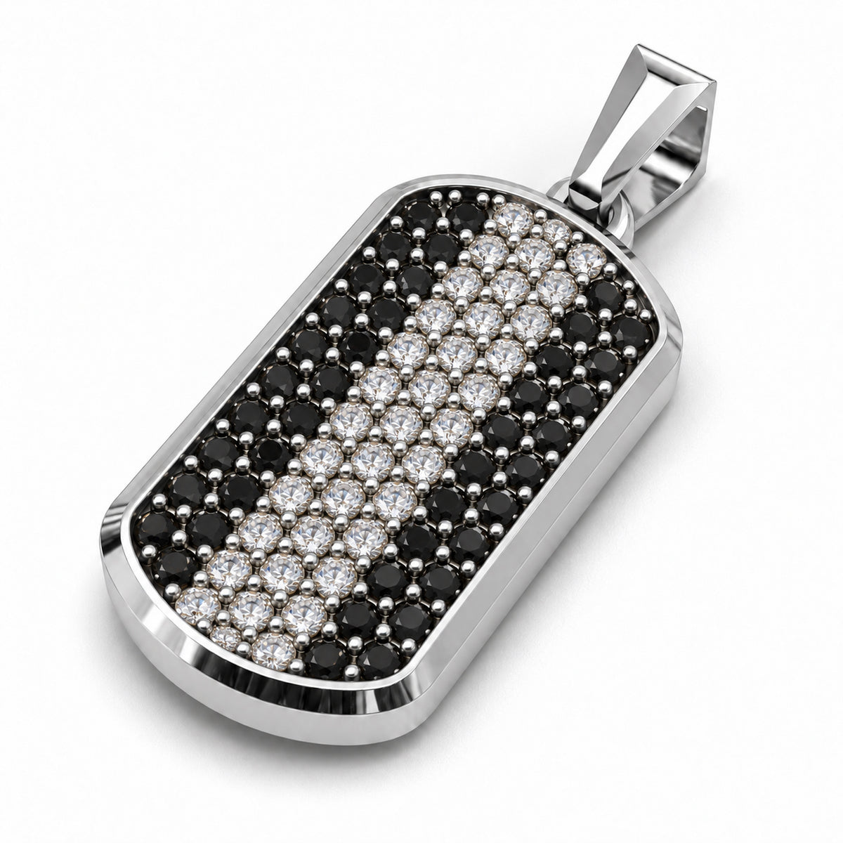 Moissanite Small Frame Pavé Tag Silver Necklace