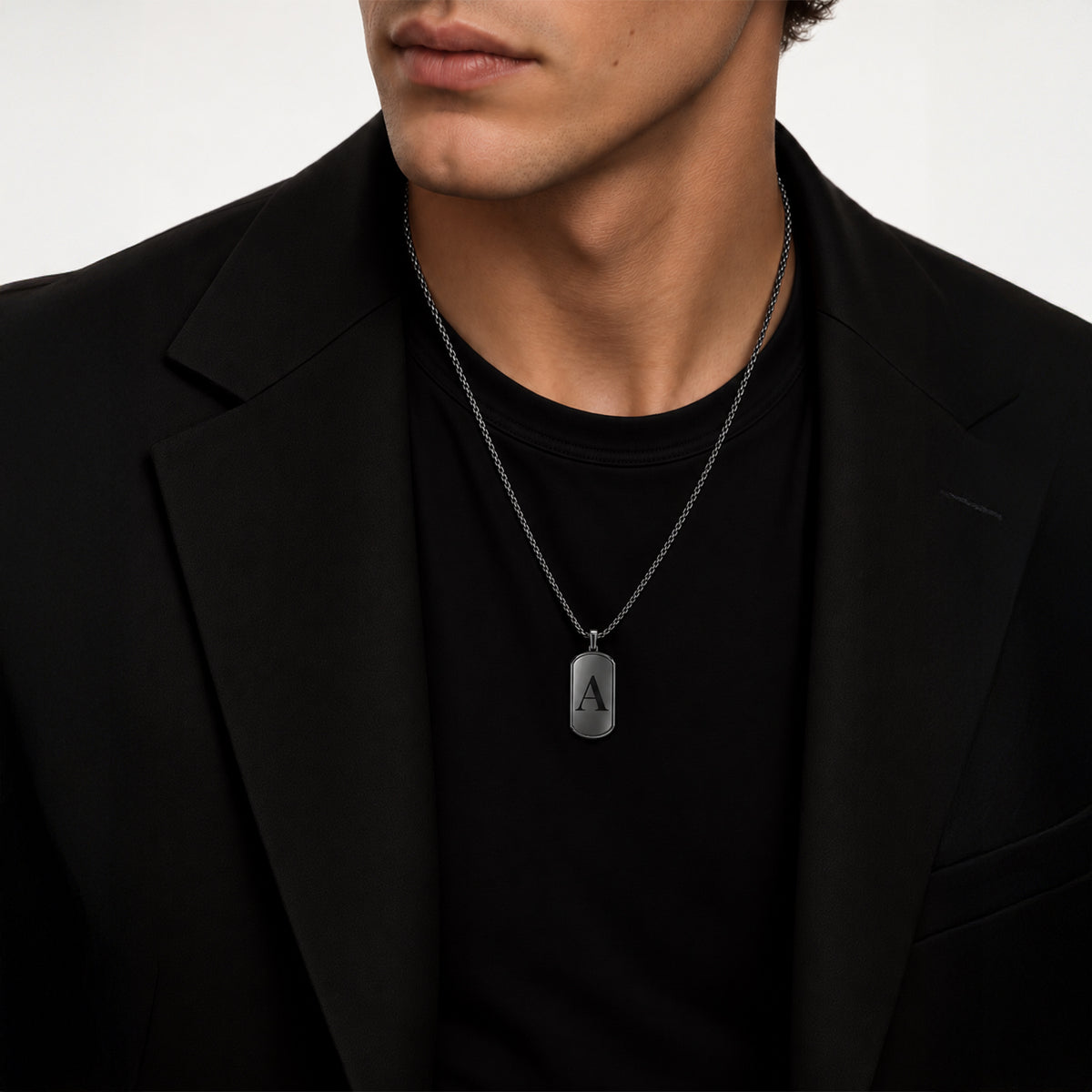 Initial Big Frame Black Rhodium Silver Necklace