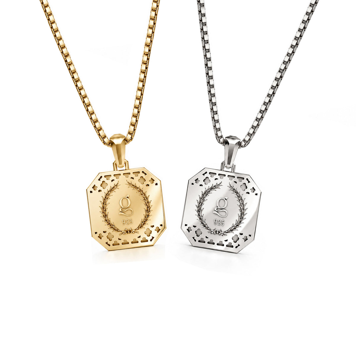 Onyx Square Frame Pavé Silver Necklace