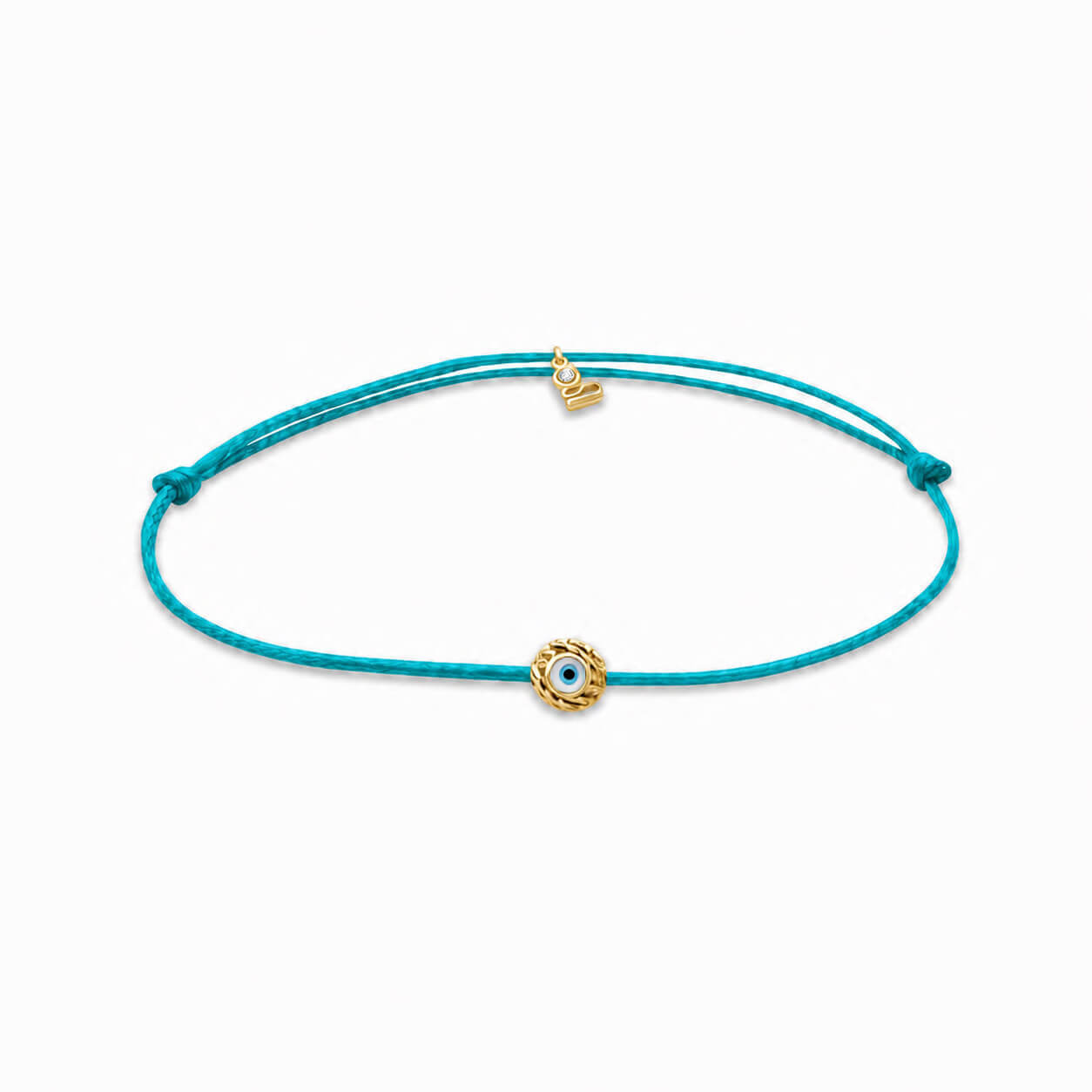 Evil Eye Sphere Black Cord Gold Plated Silver Lucky Bracelet