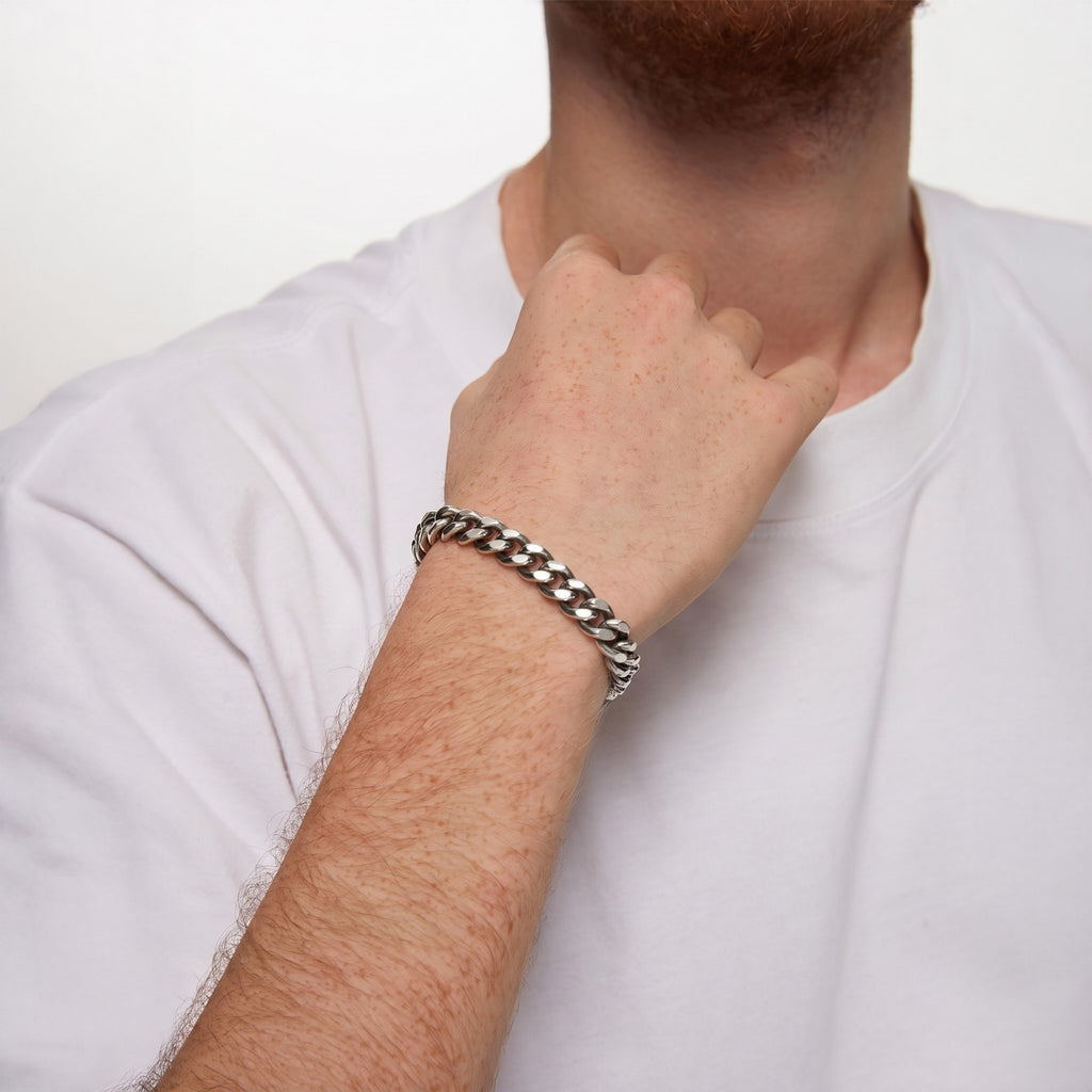 GJ Curb Chain Oksitli Gümüş Bileklik