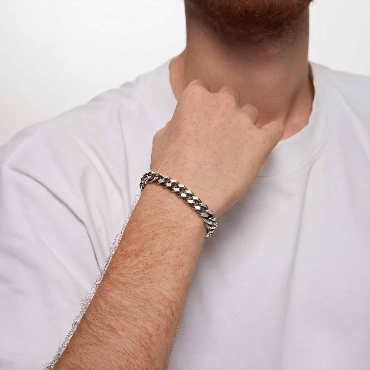 GJ Curb Chain Oksitli Gümüş Bileklik